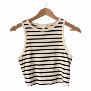 H&M Black and Cream Striped Crop Top